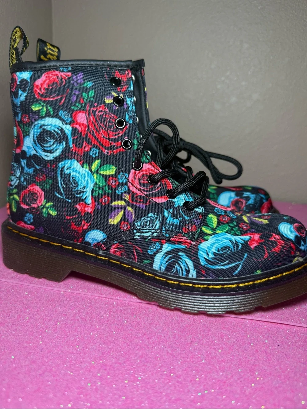 Dr. Martens Junior 1460 Rose Red & Blue  Skull Print